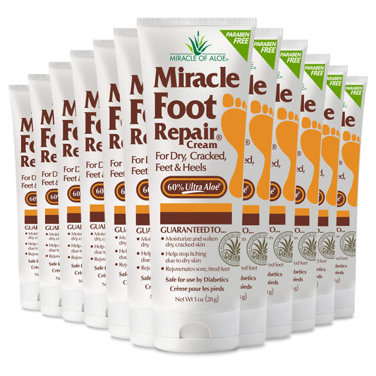 Miracle of Aloe foot repair cream bottle close-up highlighting rich aloe hydration