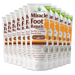 Miracle of Aloe foot repair cream bottle close-up highlighting rich aloe hydration