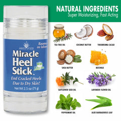 Miracle of Aloe heel stick close-up showing smooth glide and quick absorption