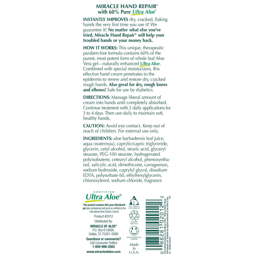 Back packaging details for Miracle of Aloe Hand and Foot Repair