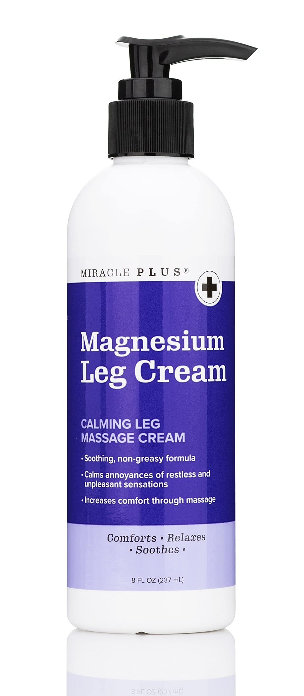 Miracle Plus Magnesium Cream on leg, soothing tired muscles and calming sensations.