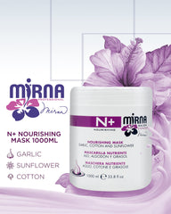 Mirna Professional N+ Nourishing Mask with cotton for gentle detangling and softness.