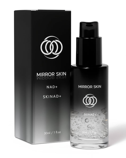 Mirror Skin SKINAD+ serum bottle for daily use and quick absorption.