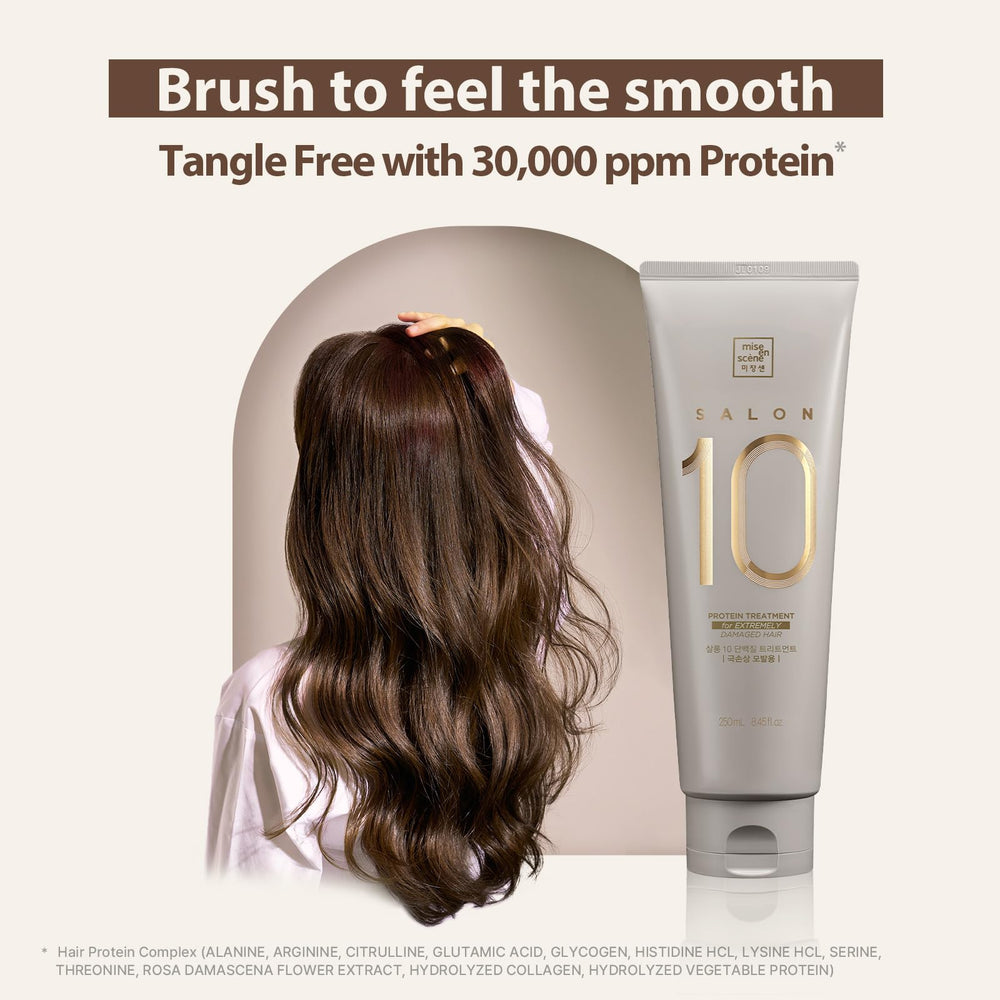 Mise En Scene Salon Close-up highlights the protein-rich formula.