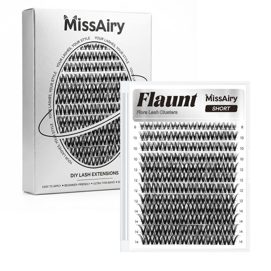 MissAiry Flaunt Lash Clusters 8-14mm bundle for a natural, feathered finish.