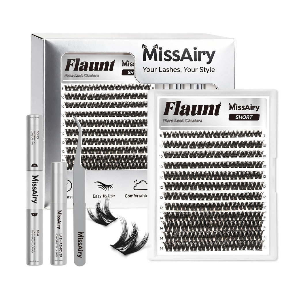 MissAiry Flora short clusters 8-14mm deliver wispy, natural volume for everyday lashes.