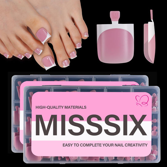 Misssix French Tip press-on toe nails closeup for quick salon-style results