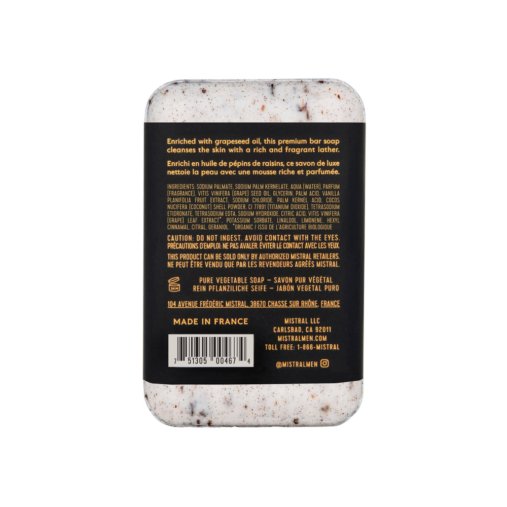 Mistral Mezcal Lime bar closeup highlights triple-milled texture and lasting use.
