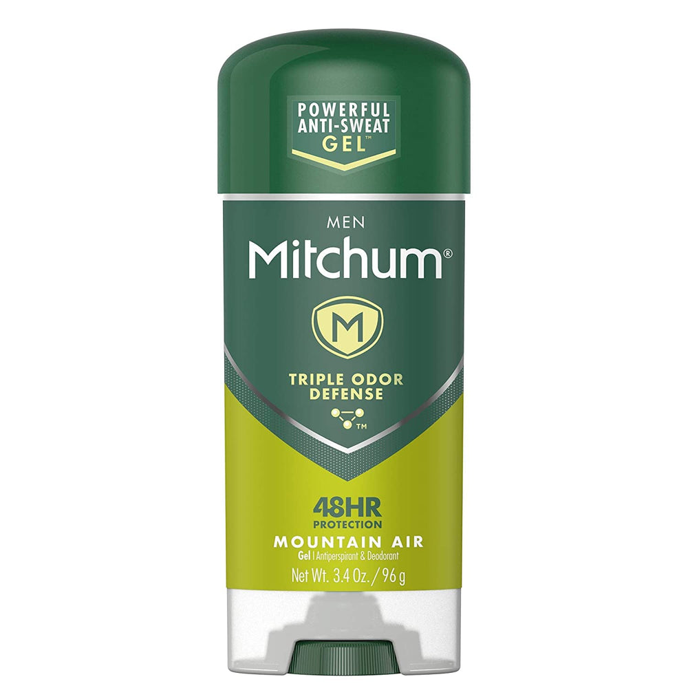 Mitchum Mountain Air gel bottle ready for quick-drying protection.