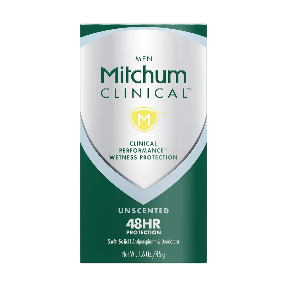 Mitchum Clinical Soft Solid Unscented 1.6 oz tube with reliable odor protection