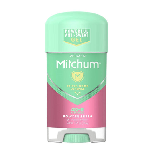 Mitchum Powder Fresh gel deodorant application for all-day freshness.