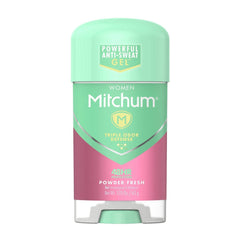 Mitchum Powder Fresh gel deodorant application for all-day freshness.