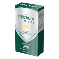 Front packaging of Mitchum unscented clinical deodorant