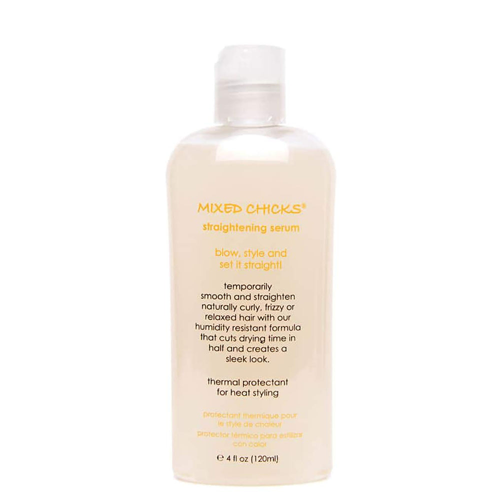 Mixed Chicks Serum bottle side view ready for styling routines.