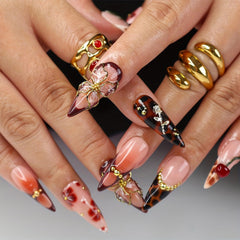 MIXFOSAHN full-cover nails with rose charm for elegant events.