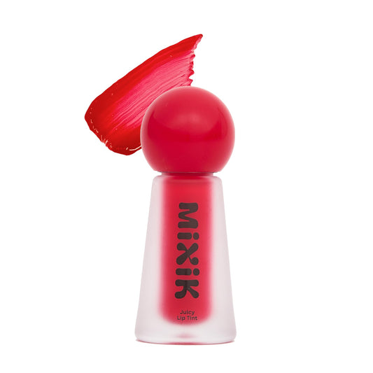 Mixik Juicy Lip Tint bottle close-up shows glossy, hydrating finish.