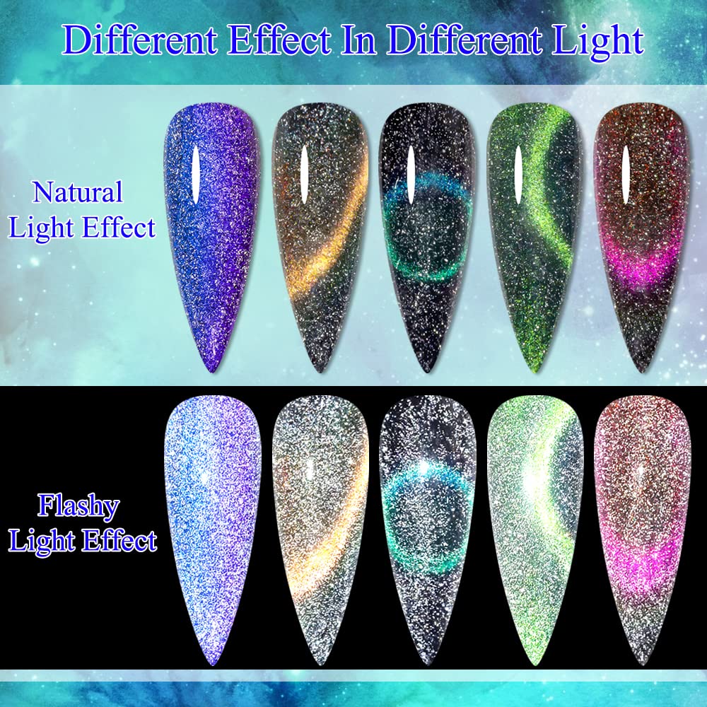 MIZHSE 9D Cat Eye gel in close-up under varied angles.