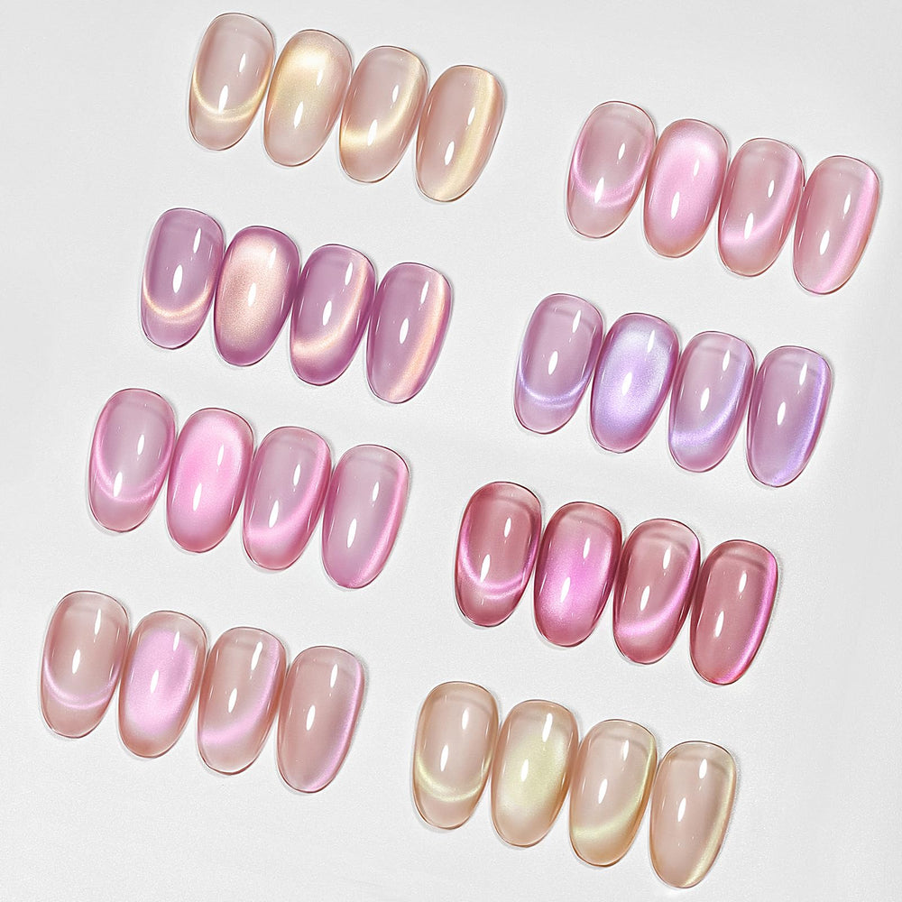 MIZHSE cat eye gel nail polish pink series pack shows eight translucent shades for chic nails