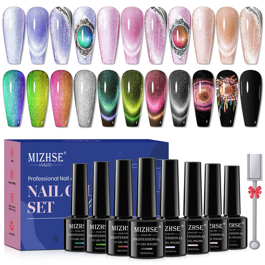 MIZHSE cat-eye gel polish kit with magnet stick for at-home salon-quality nails