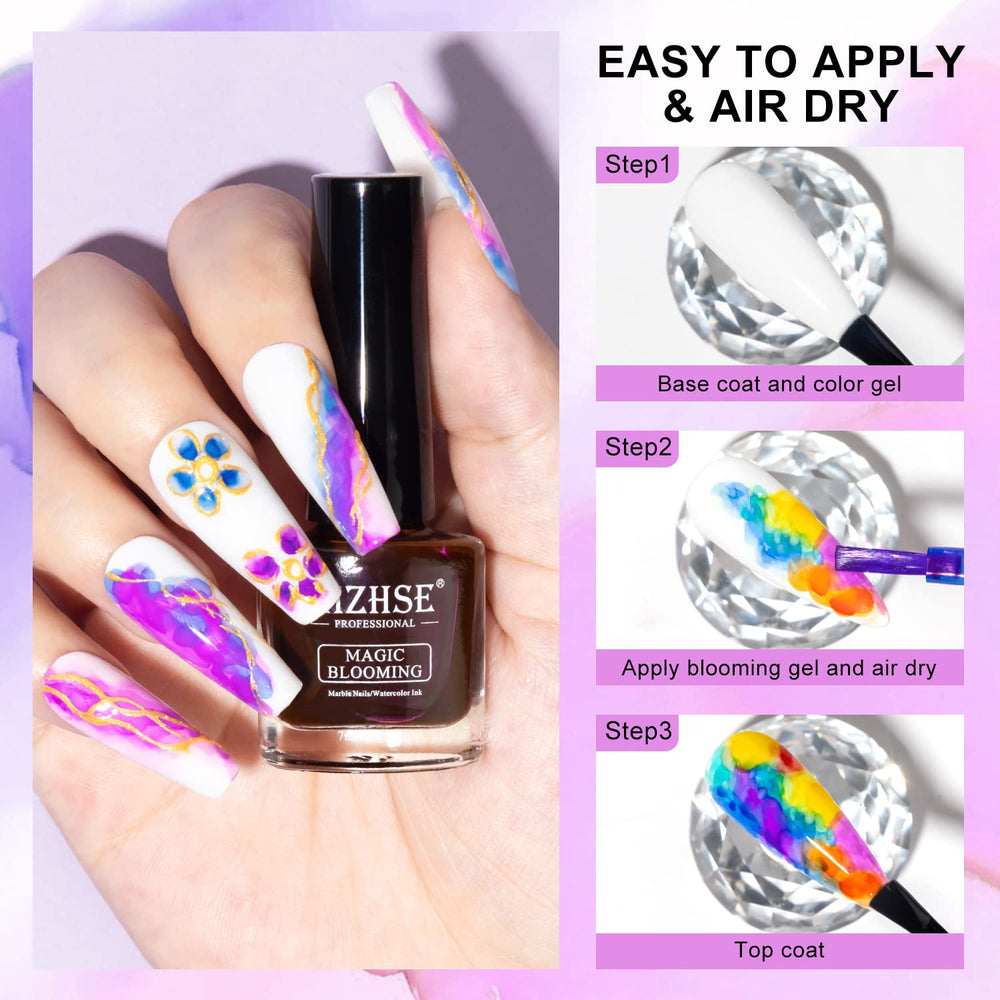 MIZHSE easy-apply steps image highlights no lamp curing and air-dry process.