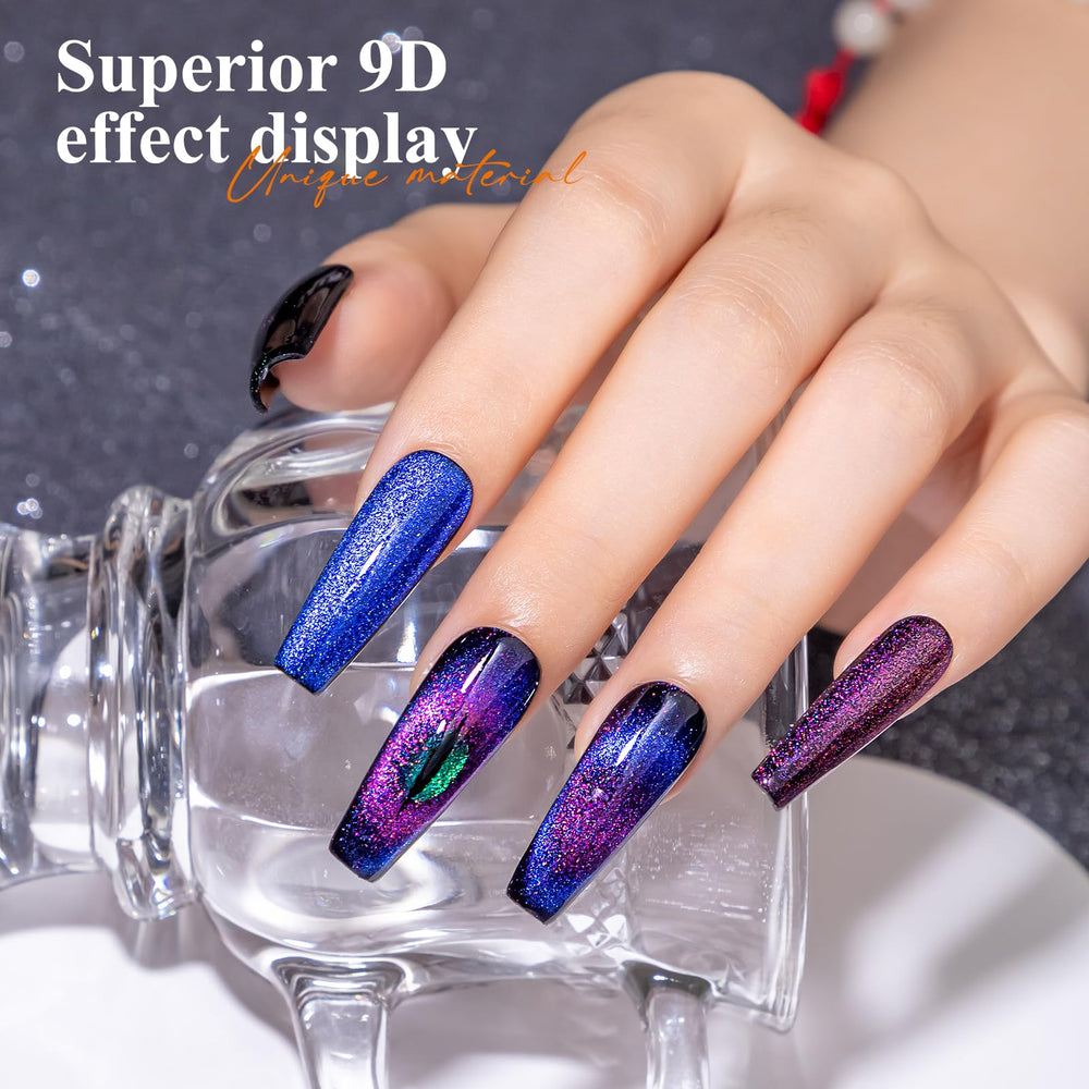 MIZHSE galaxy effect gel adds holographic shimmer.