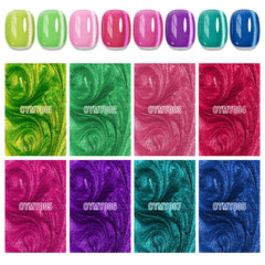 MIZHSE neon cat eye color palette showing eight vibrant shades