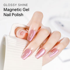 MIZHSE translucent pink cat eye polish swatch on natural nails