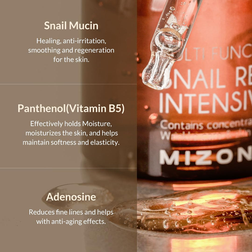 Adenosine and panthenol in MIZON ampoule provide lasting moisture.