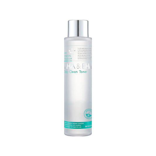 MIZON AHA&BHA Daily Clean Toner front packaging highlights daily exfoliation for smoother skin.