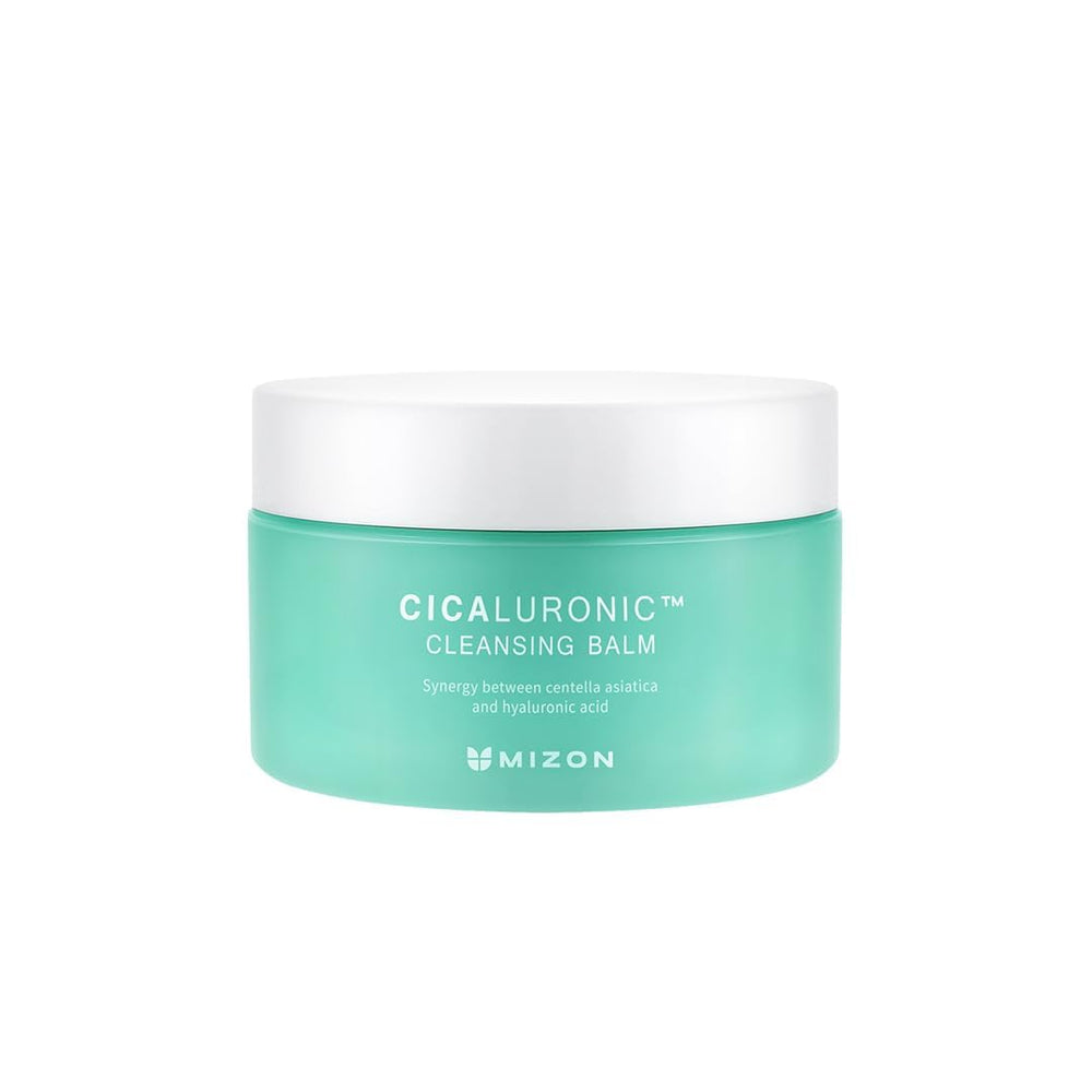 Mizon Cicaluronic Cleansing Balm bottle pour for smooth makeup melting and gentle cleansing.