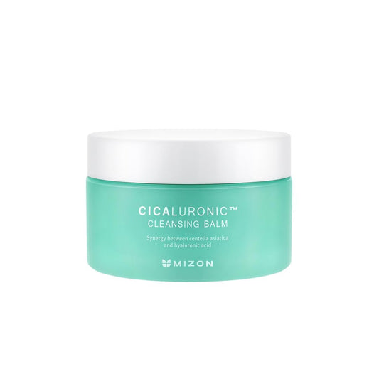 Mizon Cicaluronic Cleansing Balm bottle pour for smooth makeup melting and gentle cleansing.