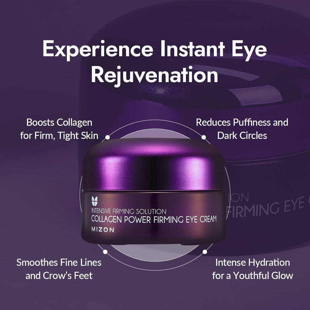 MIZON Collagen Power Firming Eye Cream applied under the eye area for smoothing