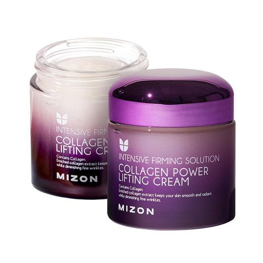 MIZON Collagen Power Lifting Cream bottle display highlighting lifting formula