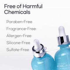 MIZON Hyaluronic Acid 100 Serum packaging art emphasizing clean beauty appeal.