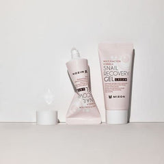 MIZON Snail Recovery Gel Cream product display featuring two jars for home use.