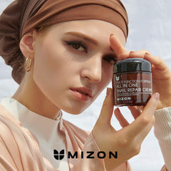 MIZON snail repair cream back-label close-up highlights safe usage and ingredients