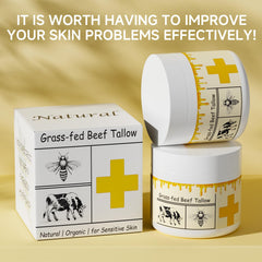 Beef tallow face application on hand demonstrates soothing hydration