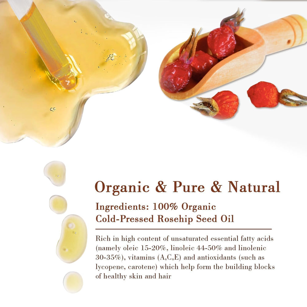 MMPANG Rosehip Oil ingredients close-up with certified organic features.