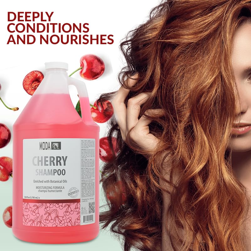 MODA Cherry Shampoo lather close-up hints at rich cleansing and hydration.