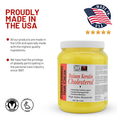 Applying MODA Cholesterol Cream to damp hair during routine.