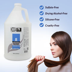 MODA hair conditioner label close-up reveals 4 extracts and 4 vitamins