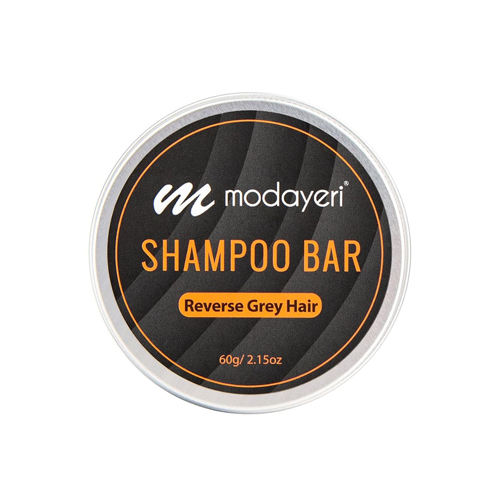 Modayeri Reverse Grey Hair Bar packaging shows plastic-free design for eco-friendly routines