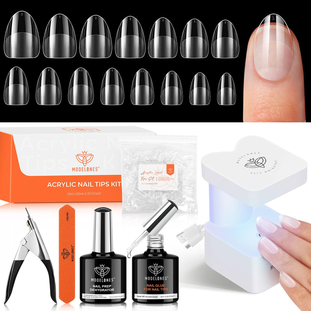 Modelones almond nail tips in 15 sizes for a precise fit.