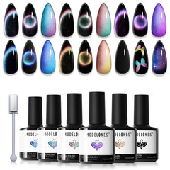 Modelones black base cat-eye gel swatch for dramatic magnetic effect.