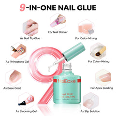 Modelones builder gel layer reinforces tips with smooth application.