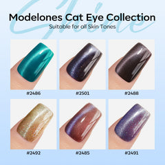 Modelones purple cat-eye polish with magnet enables dynamic, light-reflective nail designs.
