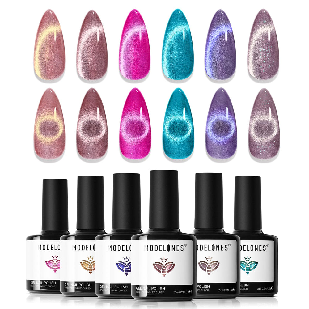 Modelones Magnet Stick demonstrates varied cat-eye designs on nails