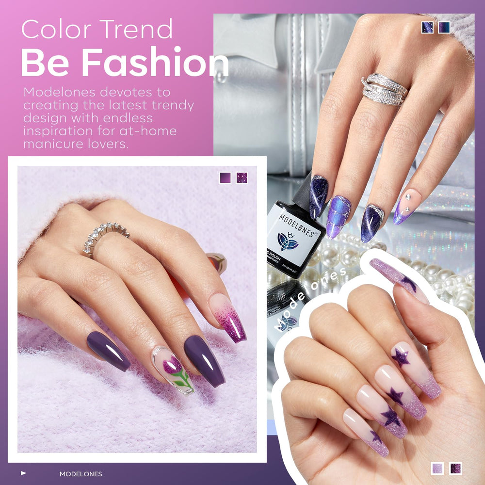 Modelones cat eye gel polish purple blue display color shift for unique nails
