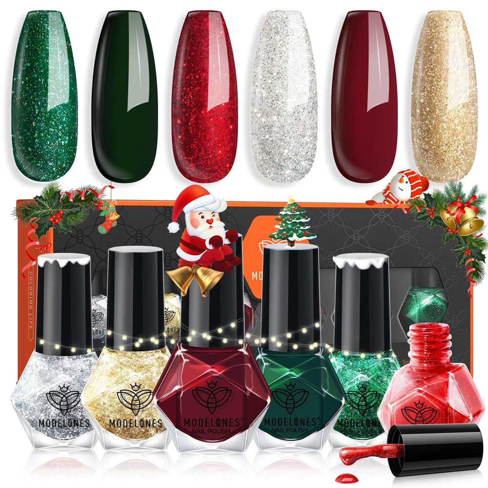 Modelones Christmas Nail Polish Set red color for festive nails with quick-dry formula.