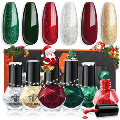 Modelones Christmas Nail Polish Set red color for festive nails with quick-dry formula.